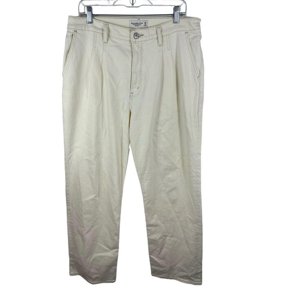 Abercrombie & Fitch Cream 90's Relaxed High Rise Jeans Size 14L Tall Straight